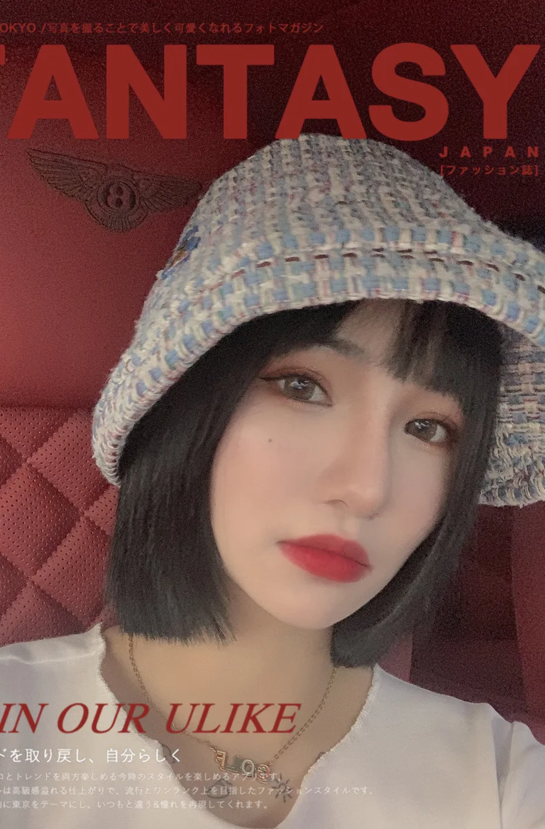 2020 autumn and winter bear knitting fisherman hat Japanese hat hat female sunscreen sunscreen knitted big hat