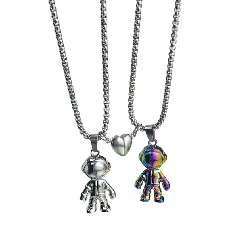 

LXAE 2 Pcs Mutual Attraction Couple Matching Necklace Astronaut Pendant with Magnet