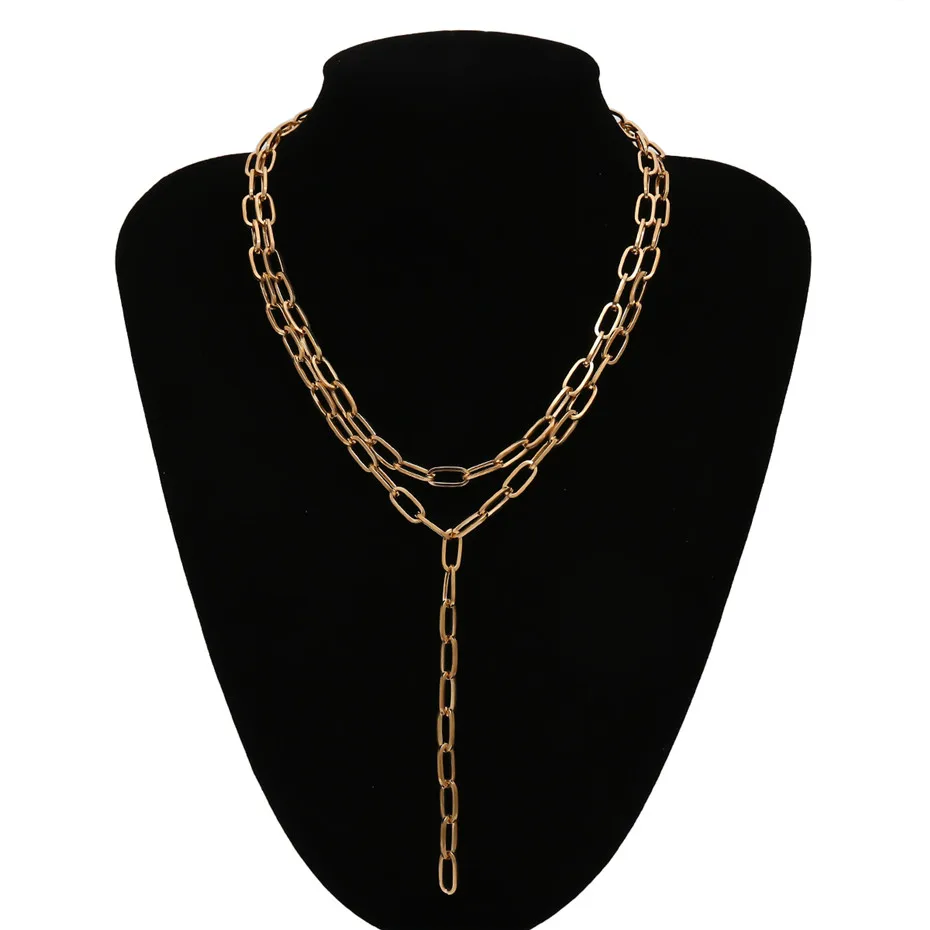 Gold Color Ingemark Multi Layer Twist Lock Thick Choker Necklace Collares Steampunk Men Chunky Chain Long Tassel Necklace for Women Jewelry - Окраска металла: Gold Color