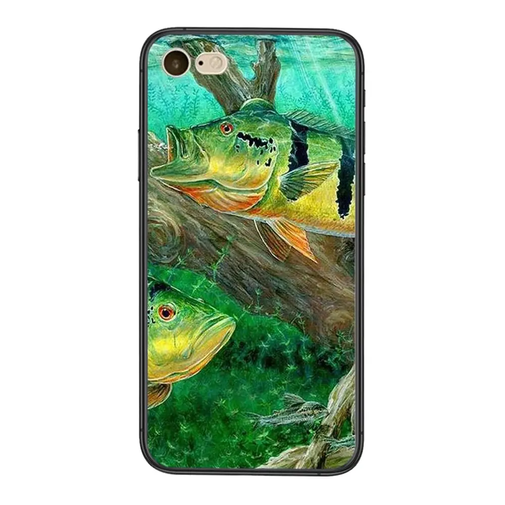 Дешево для iPhone 11 12 Pro Mini 5 5S SE 5C 6 6S 7 8X10 XR XS Plus Max окунь рыбалка Озеро Закат черный Etui