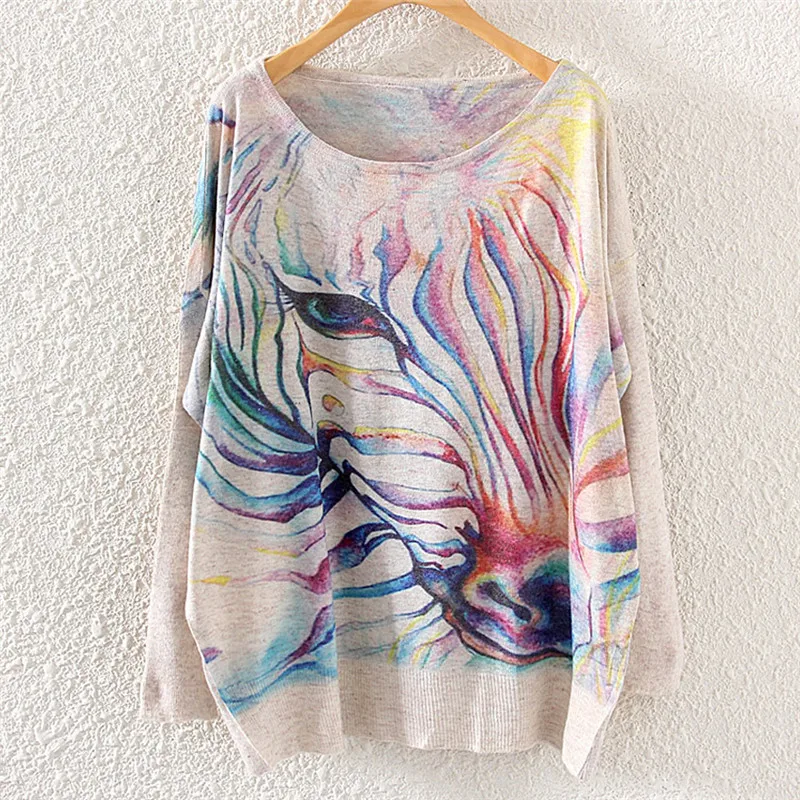 Artguy New Fashion Autumn Winter Clothing Women Sweet Print Sweater And Pullover Long Batwing Sleeve Jumper Knitwear Knitted Top | Женская