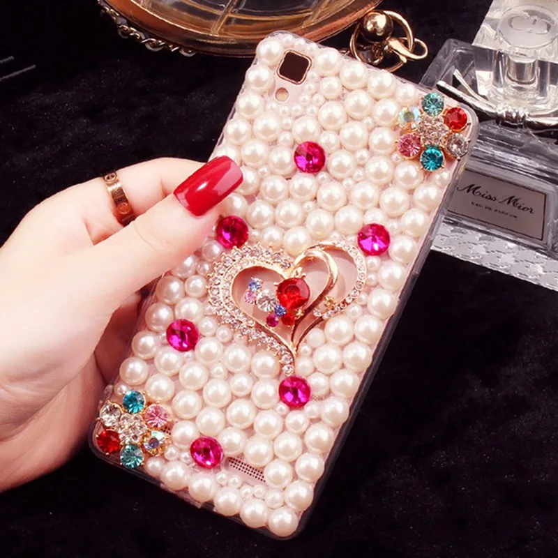 

DIY Handmade Pearl Phone Case for iPhone 12 11 Pro Max mini X XS XR 6 6s 7 8 Plus 3D Flowers Girls Style Diamond cover