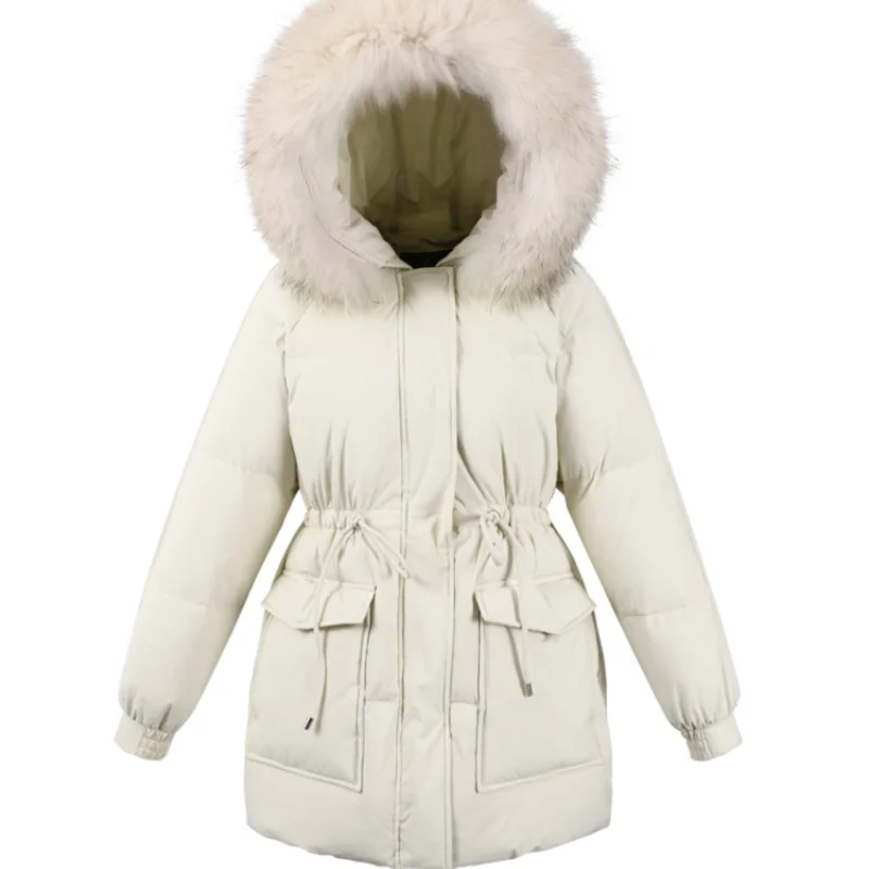 

Winter Clothes Women Hooded Real Raccoon Fur Collar Down Coats Ladies New Korean Style Jackets Famale Casacas Para Mujer SQQ137