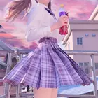Юбки Летние Плиссированные JK японская школьная форма, фиолетовые, в клетку, с высокой талией