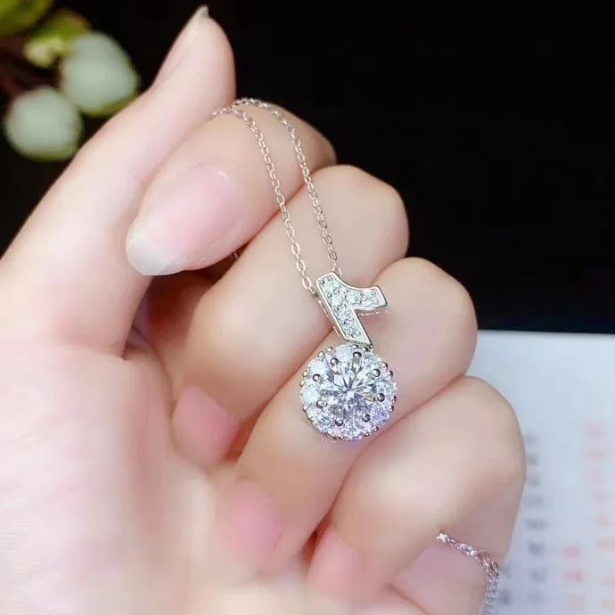 Круглые серебряные подвески Moissanite, 1 CT D VVS, роскошные Подвески Moissanite Weding для женщин