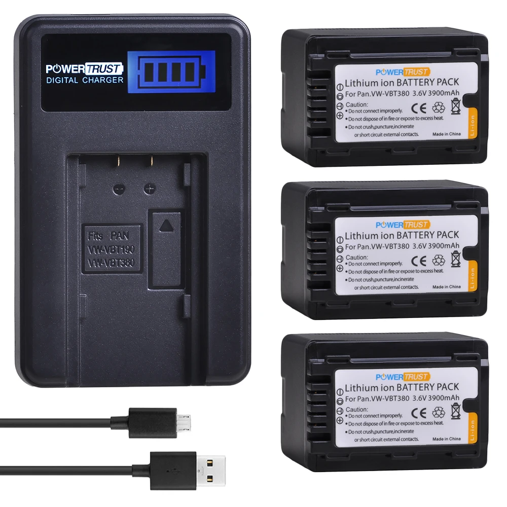 1 шт. 3900 мАч VW VBT380 VBT190 батарея + ЖК зарядное устройство USB для Panasonic HC VXF999 VXF990 VX870