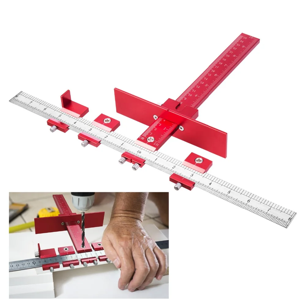 Aluminum alloy Cabinet Hardware Jig Adjustable Punch Locator Tool Drill Guide Template Wood Drilling Dowelling for Installation
