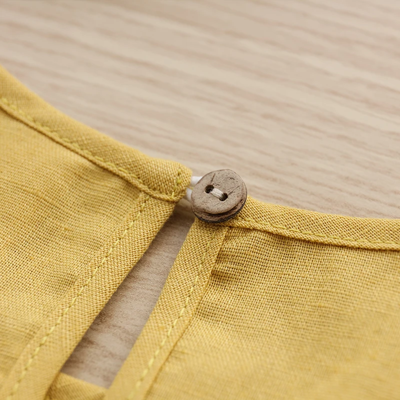 Летнее хлопковое льняное платье для девочек желтое повседневное детское