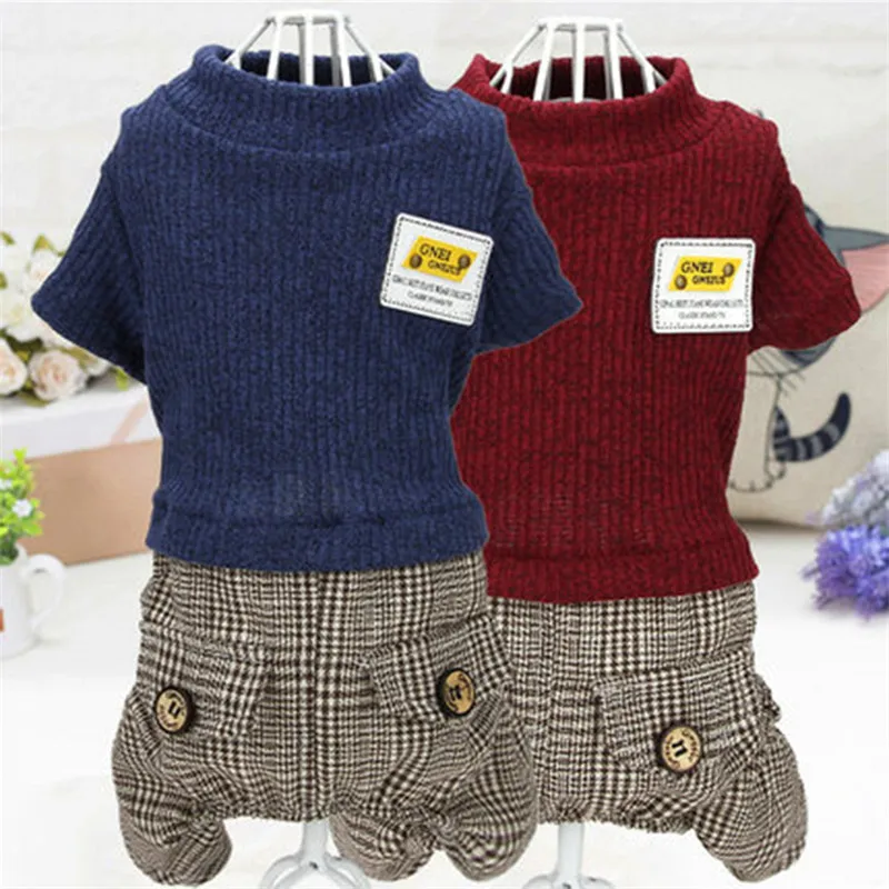 Комбинезон для собак одежда маленьких пудель Тедди клетчатые брюки нежная