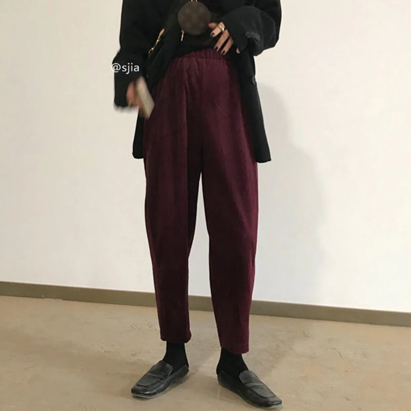 Mooirue Женские повседневные однотонные вельветовые брюки с высокой талией зимние