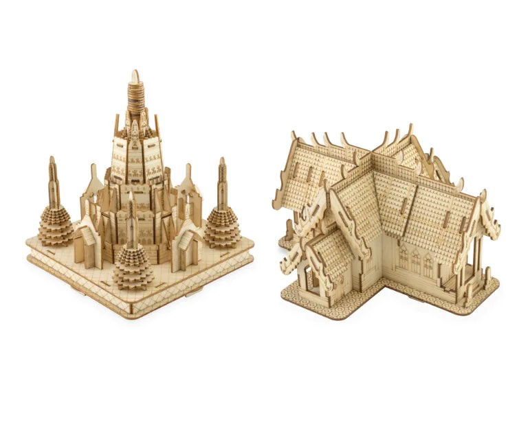 candice guo! educational wooden toy 3D puzzle DIY woodcraft assembly kit Thailand marble temple Dawn birthday Christmas gift 1pc | Игрушки и