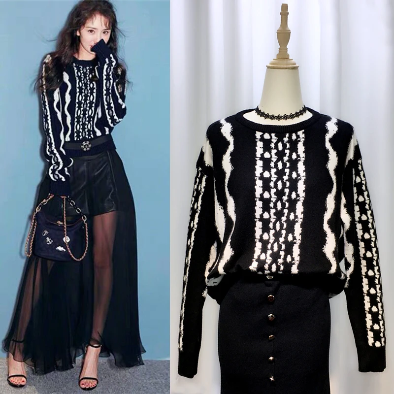 

Женский свитер в черно-белую полоску, осенне-зимний пуловер 2021, Мягкий Вязаный дизайнерский роскошный трикотажный свитер в Корейском стиле