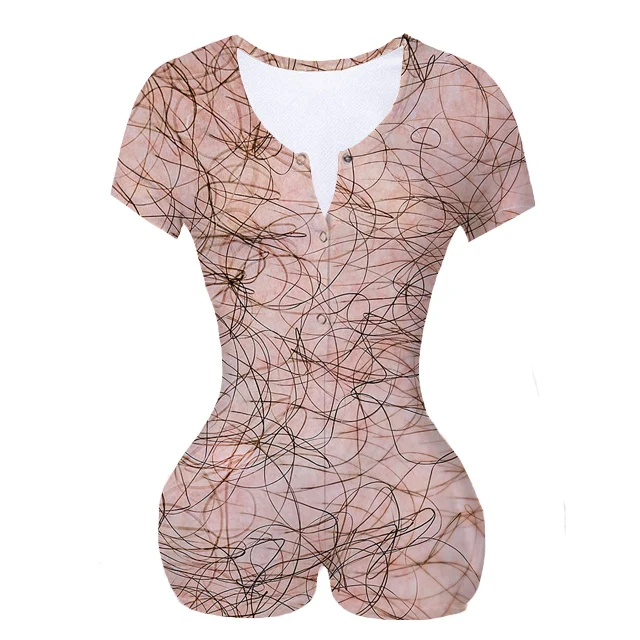 

Custom Made Hairy Joke-Prank Sublimation Print Women Summer short sleeves Onesie