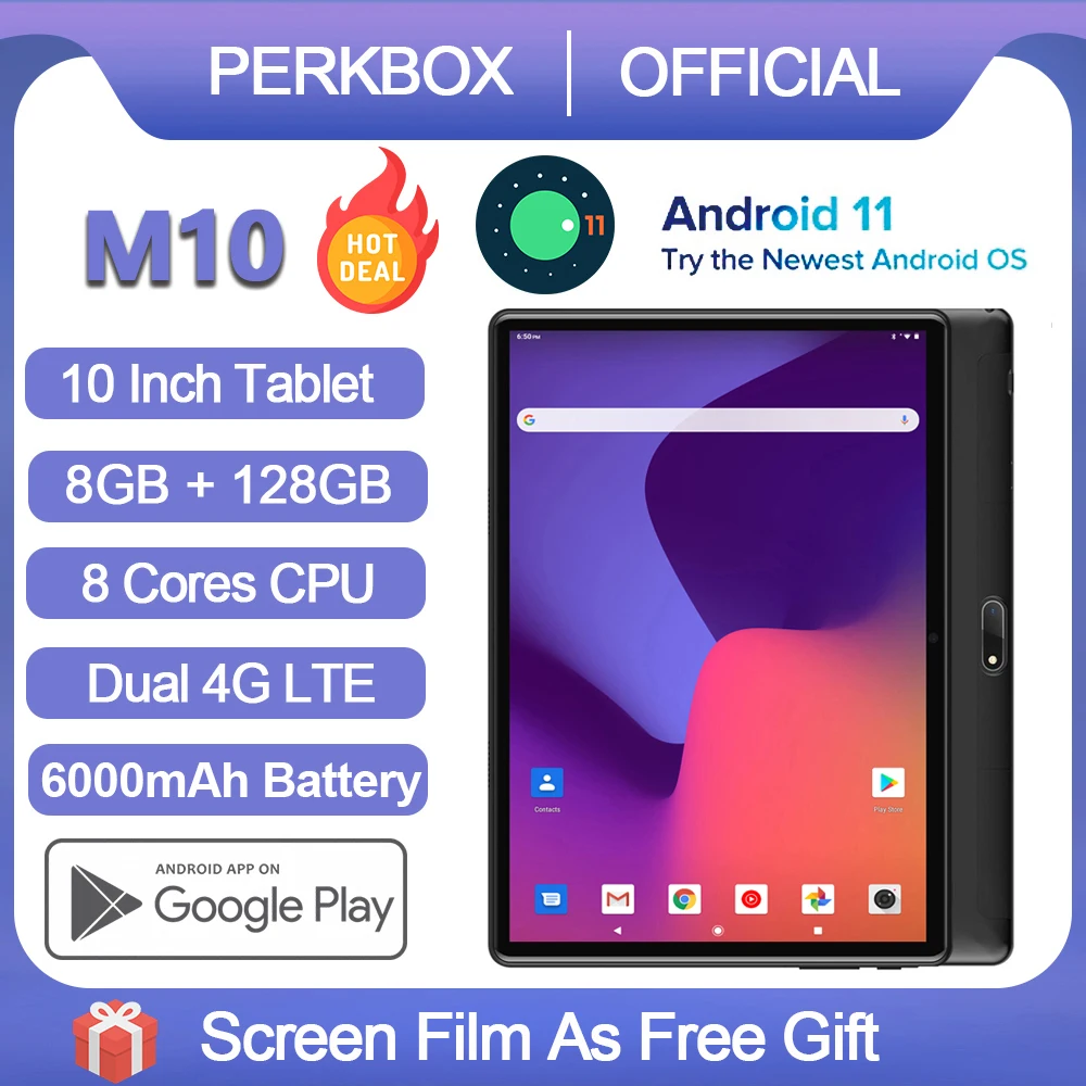 

Perkbox Global Octa Core 10 Inch Tablet Android 11.0 OS 8GB RAM 128GB ROM 1280x800 HD IPS 4G LTE Network WiFi GPS 6000mAh Type-C