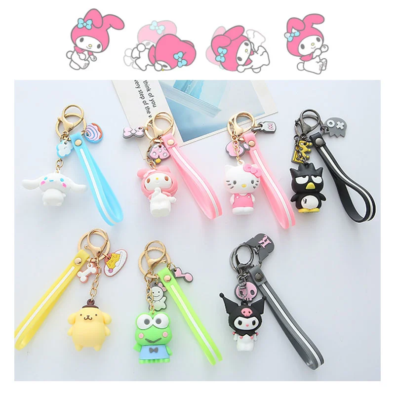 

Anime My Melody Cinnamoroll Purin Dog Kuromi Cartoon Kawaii Key Chain Cute Model Dolls Key Buckle Bag Decorate Pendant Kids Gift