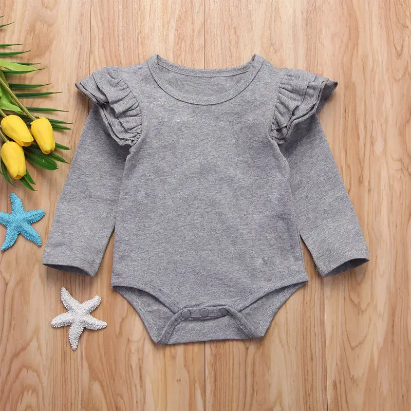 

Newborn Baby Girl Boy Autumn Clothes Long Sleeve Romper Jumpsuit Solid Ruffles Cotton Blend Sunsuit One-piece 0-24M