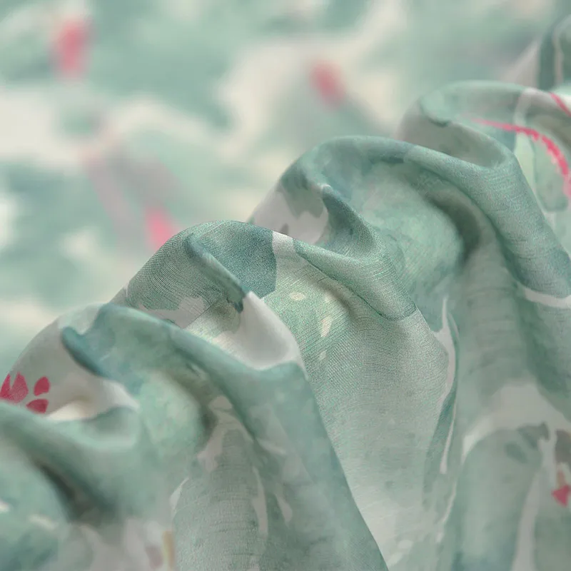 

clear sky painting silk linen fabric dres making DIY materials A213