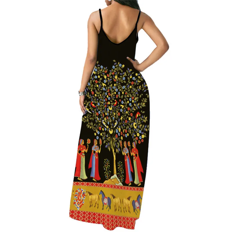 

New Vintage Floral Print Long Dress Summer Sleeveless Spaghetti Strap Loose Casual Dress Elegant Evening Party Maxi Beach Dress