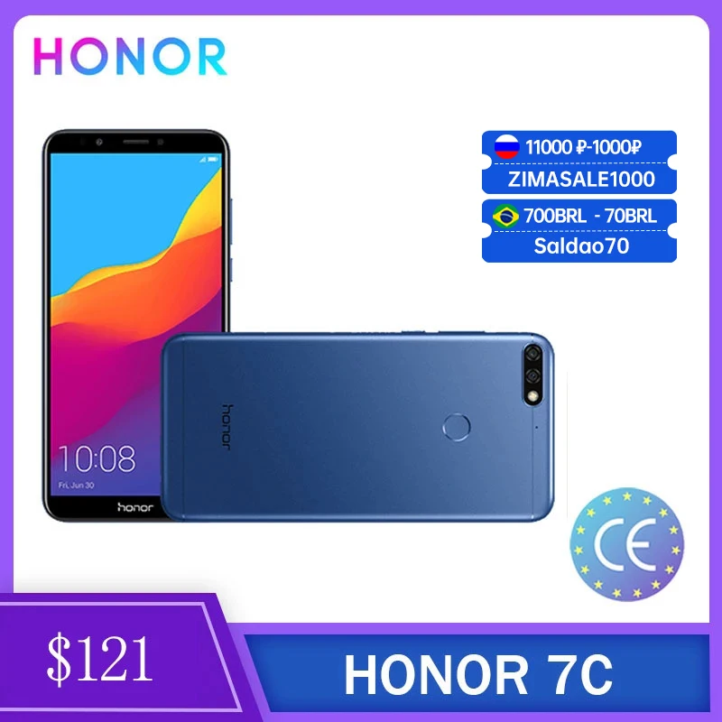 11000 ₽-1000₽：【ZIMASALE1000】Смартфон Honor 7C 3 + 32 ГБ LTE 5 99 дюйма две Sim-карты Snapdragon 450 Android 8 0 |