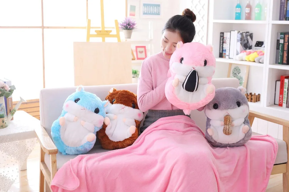 Прямая поставка Peluches хомяк плюшевые животные мягкая игрушка хомячок с покрывалом Подушка 3 в 1 Набор для детей