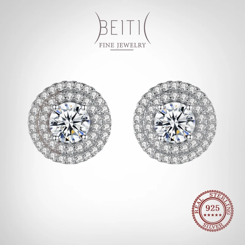 

Beitil 100% 925 Sterling Silver Luxury Simple Cubic Zirconia Round Stud Earrings For Women Wedding Engagement Jewelry Gift