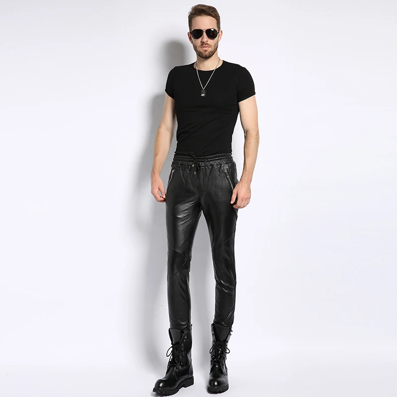 Мужские брюки из натуральной кожи 2020 осенние корейские новые Модные