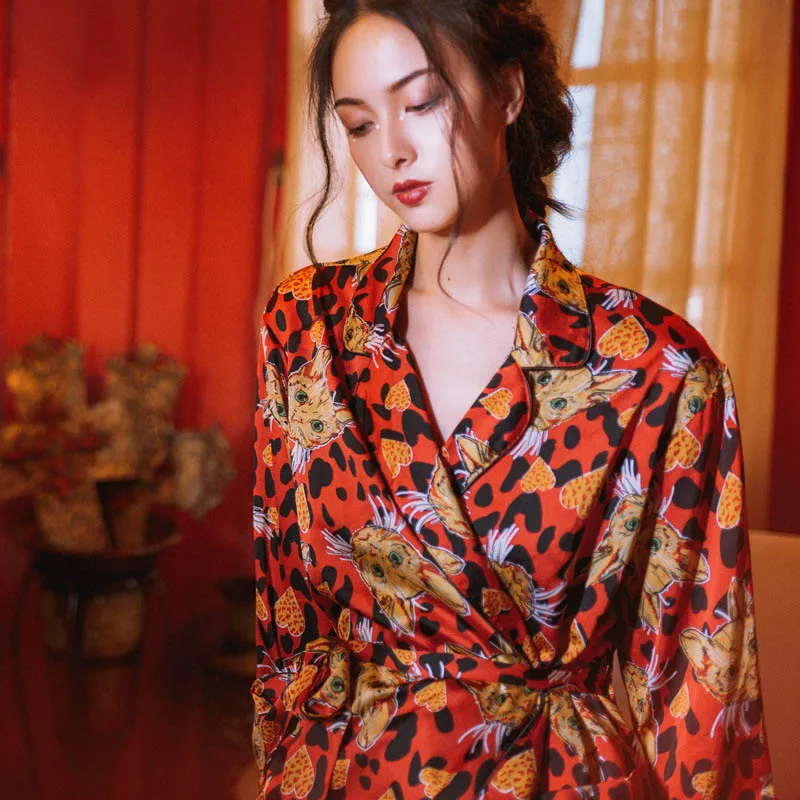 2019 осенние женские пижамные комплекты с принтом кота модный сексуальный