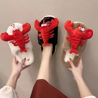 autumn and winter new fashion cute plush womens slippers funny lobster womens shoes 2021 doll plush outer wear thick bottom