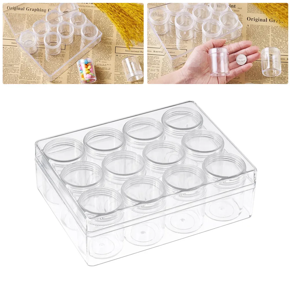 

12pcs Clear Plastic Rectangle Beads Storage Box Jars Bottles Container Packaging Organizer Case Jewelry Pills Nail Art Screw