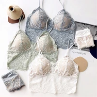 sexy transparent floral lace wire free brassiere with pad thin cup comfortable bralette underwear sleepwear ladies bra and panty