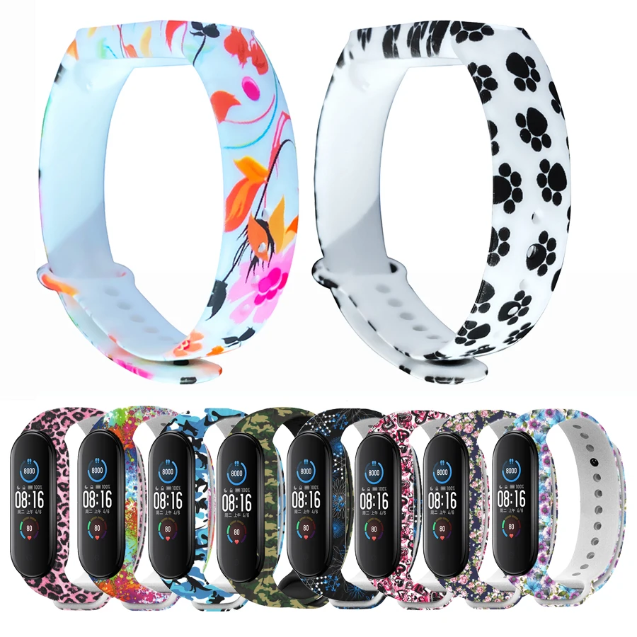

For Xiaomi Mi Band 5 Bracelet For Miband 5 StrapPainted Bracelet For Xiaomi Mi Band 5 Sport Strap Watch Silicone Wrist Strap