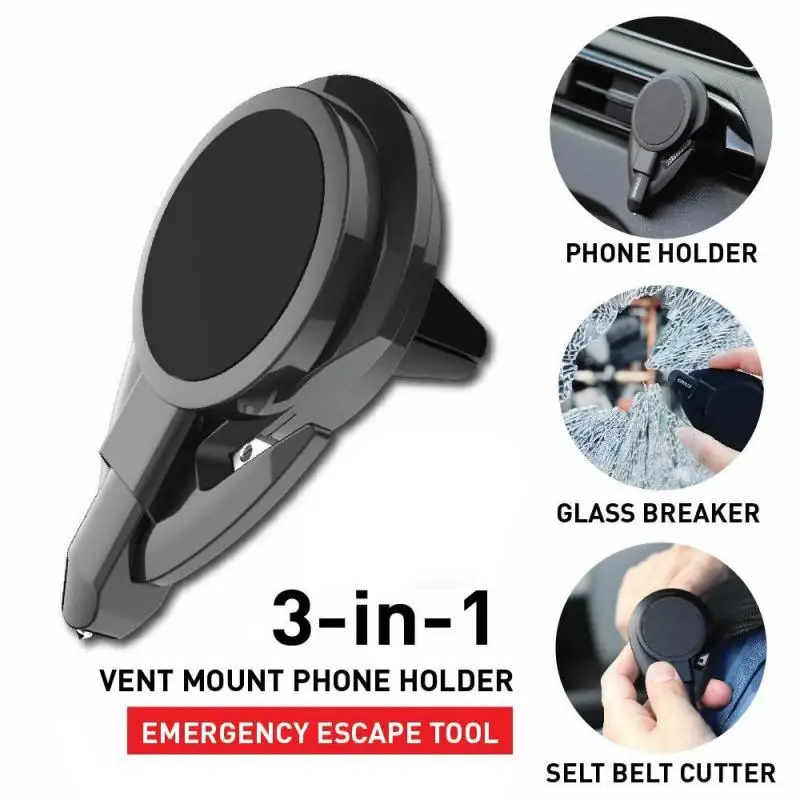 

3 in 1 Car Emergency Escape Tool Vent Mount Phone Holder Window Breaker