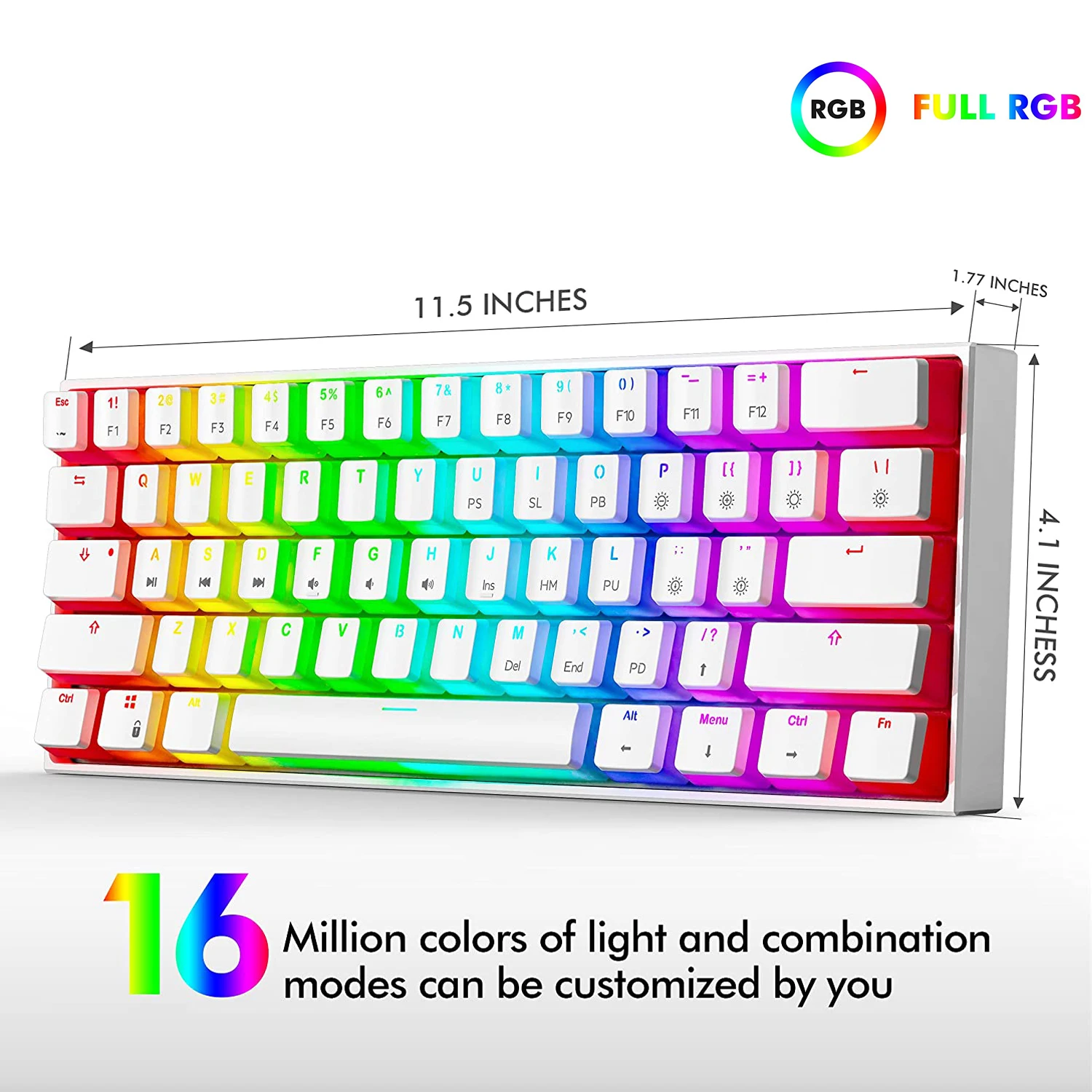 USB-C wired Mechanical Gaming Keyboard RTK61 60% with PBT Pudding Keycap RGB Backlit Hot Swappable Switch Mechanical Keyboard