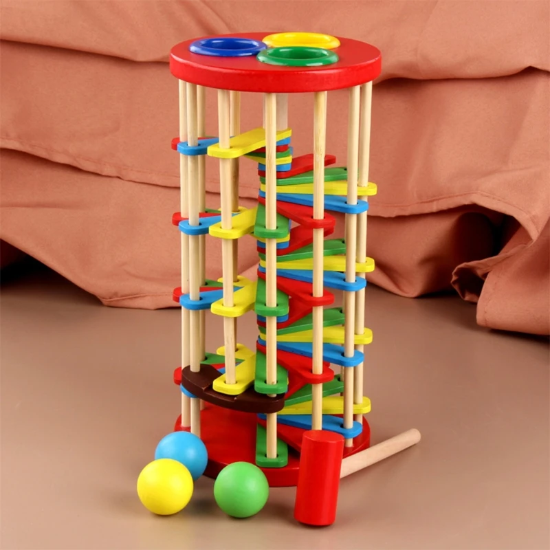 

Children Pounding Ball Fall Ladder Small Hammer Colorful Knock Toy Baby Early Education Wooden for Baby 2 3 4 Years Old