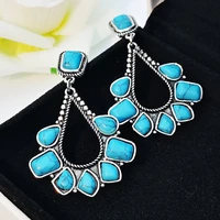 fashion plated 925 ancient silver turquoise womens earrings creative drop shaped turquoise exaggerated jewelry wholesale gifts