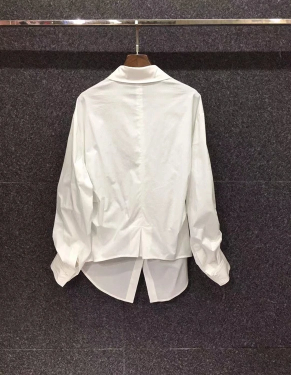 

2021 spring new women's lapel chest love pattern color matching wrinkle long-sleeved all-match top 302