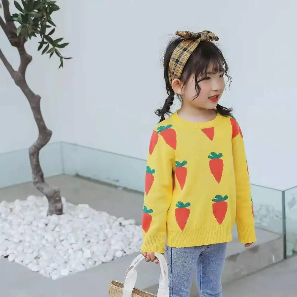 Милые свитера для маленьких мальчиков и девочек с рисунком морковки клубники Одежда дочки Вязаные теплые