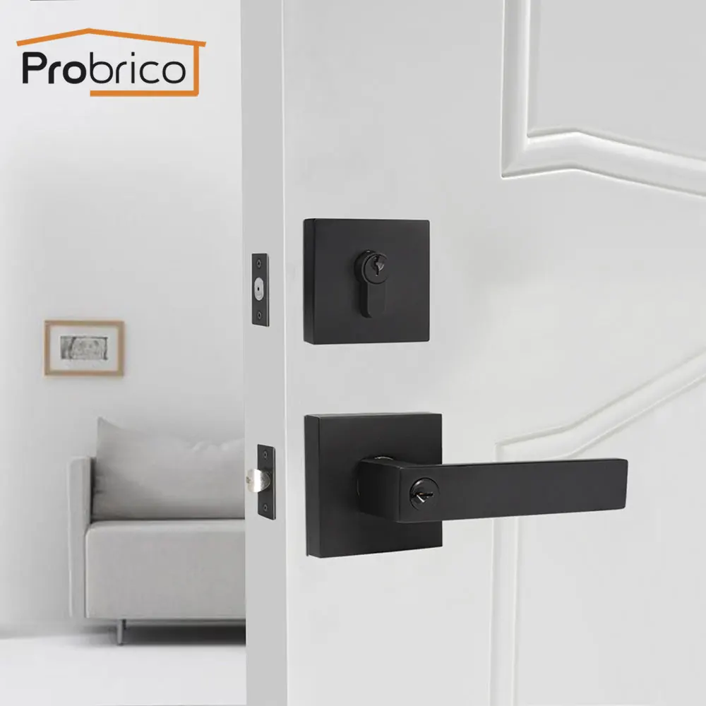 

Probrico American Black Door Handle Lock Security Entry Split Silent Lock Door Furniture Interior Door Handle Lockset