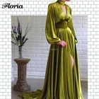Зеленые бархатные шикарные вечерние платья, вечернее платье, Robe De Soiree 2020, кутюр, исламское платье с v-образным вырезом, вечерние платья с высоким разрезом