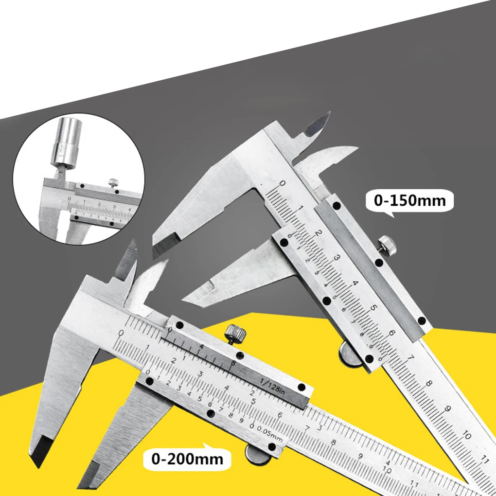 

0-150mm/0-200mm Carbon Steel Vernier Caliper Metal Micrometer Gauge Millimeter Inches Measuring Tool