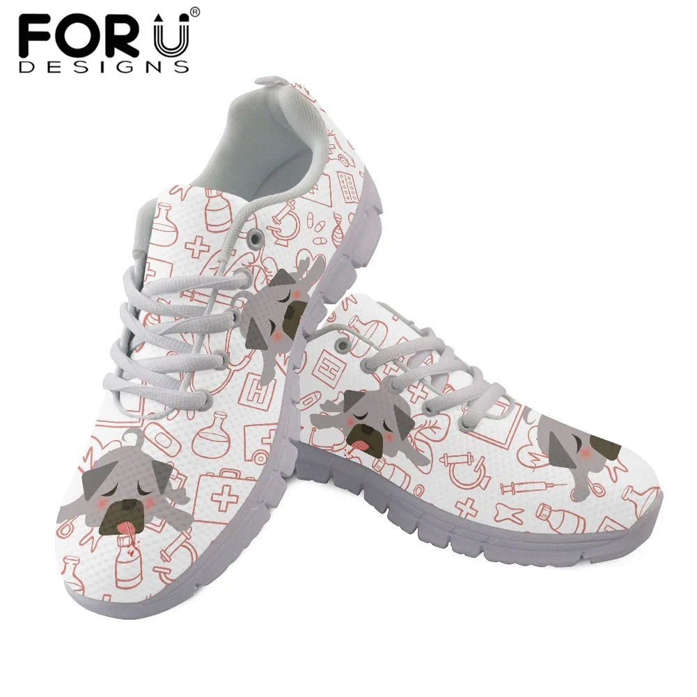 

FORUDESIGNS Women's Sneakers Medical Animal Dog Pattern Flats Lace Up Shoes Ladies Breathable Air Mesh Shoes Spring Footwear