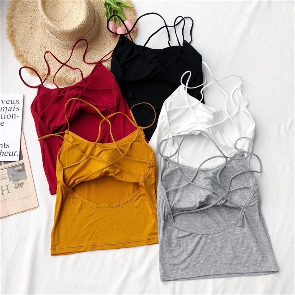 

Sexy Cross Backless Back-Beautifying Short Camisole Women's Spring Summer Outerwear Slim Fit Hollow out Strap Scheming Top Best
