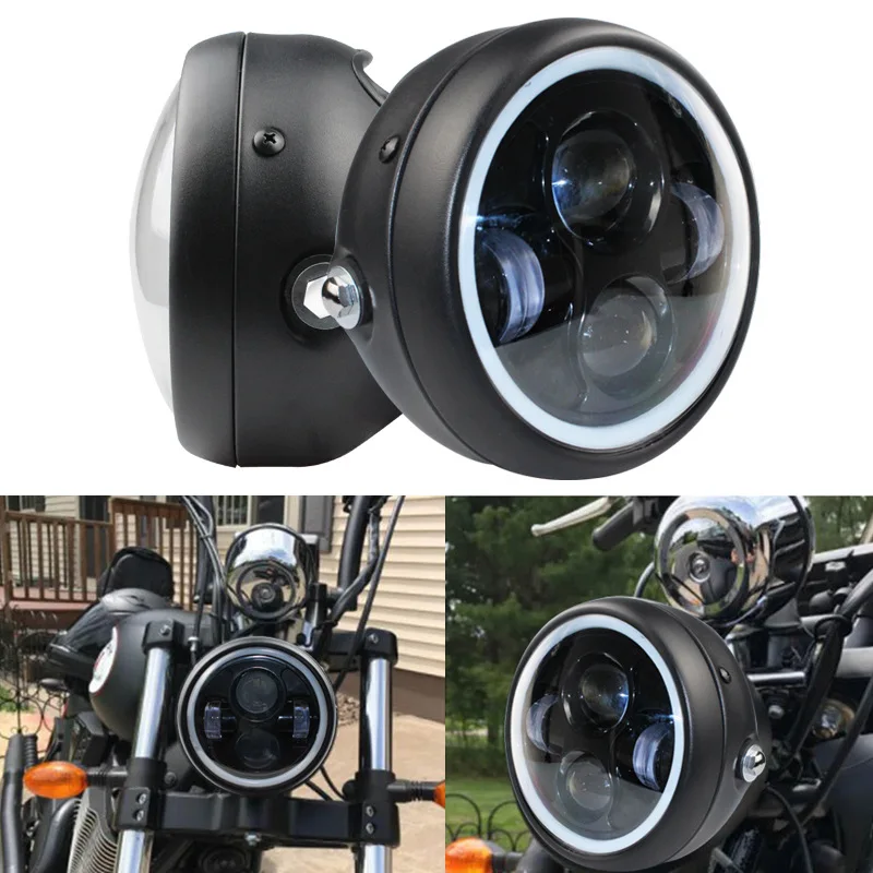 5.75 inch Motorcycle LED Headlight Housing With 5-3/4 Headlights for Honda Suzuki Kawasaki Vulcan Cruiser Bike Cafe Racers |