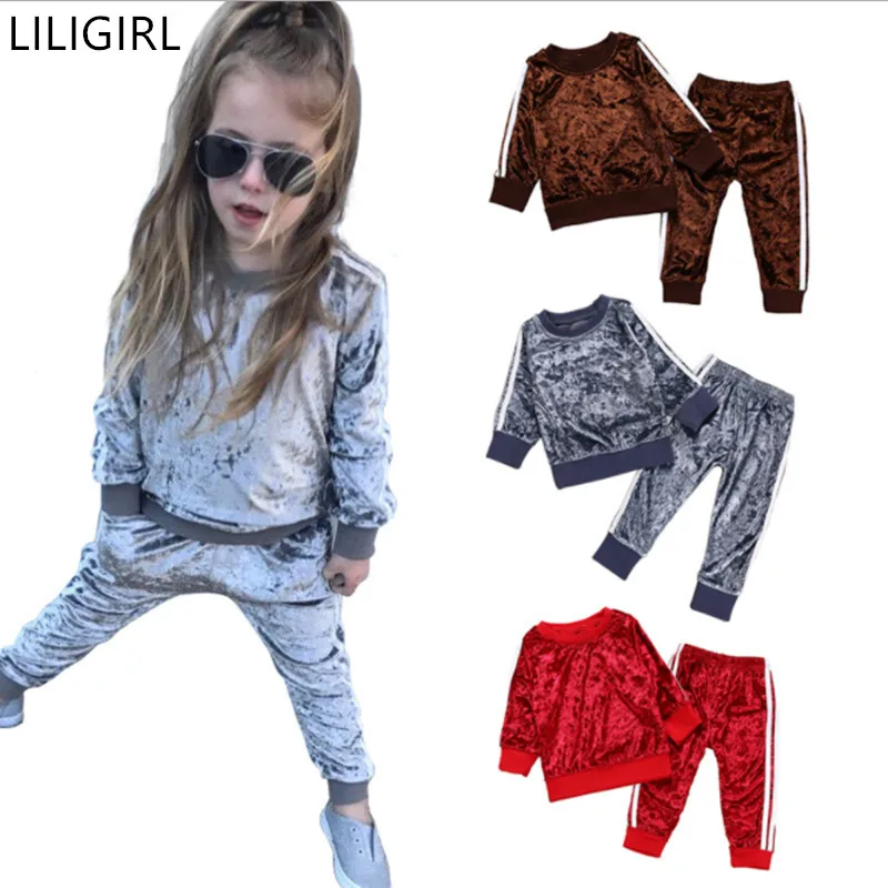 LILIGIRL/Одежда для маленьких девочек спортивный костюм осенний вельветовый с