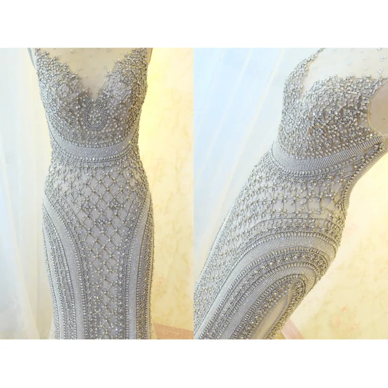 

BGW HT32010 Crystal Beaded Formal Evening Dress Backless Luxurious Mermaid Tulle Formal Party Gown Sleeveless Vestidos De Noche