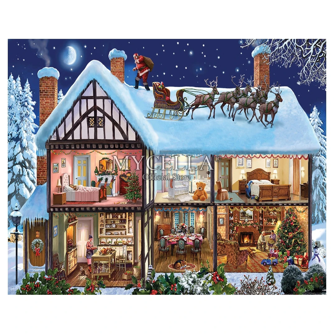 Мультфильм 5d Сделай Сам бриллиантовый рисунок Рождество зимнего отдыха кабины