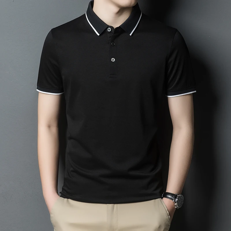 Рубашка-поло мужская для гольфа тенниска из натурального шелка повседневная