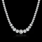 Ожерелье из серебра 925 пробы, с гладкими бусинами, для женщин и мужчин