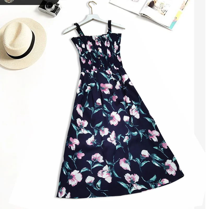 

Skinny little fresh suspenders wrapped with breast floral chiffon dress women's summer vacation beach skirt