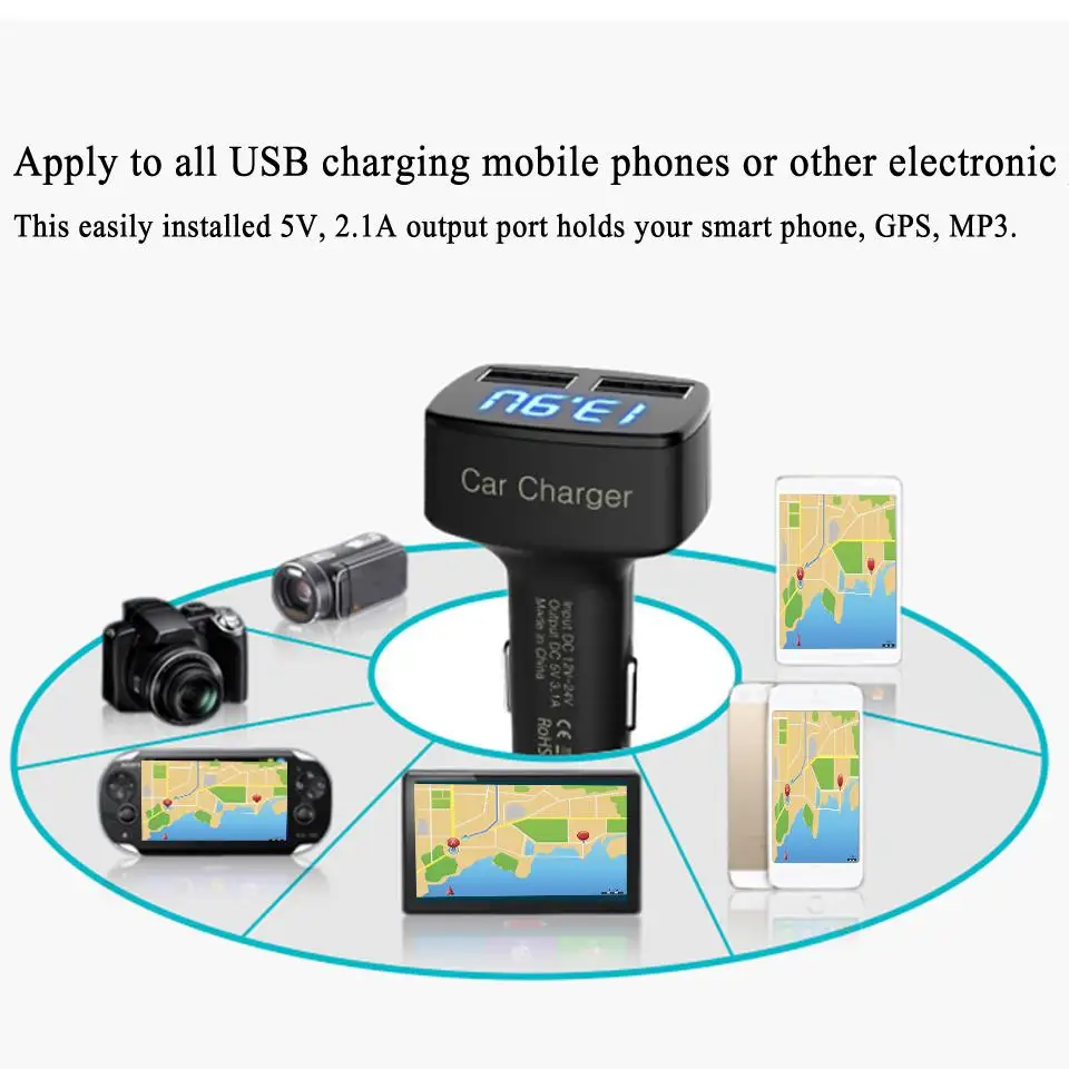 4 в 1 устройство для автомобиля с двумя портами USB Зарядное DC 5V 3.1A Универсальный
